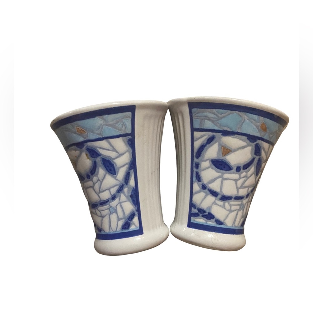Vintage Pfaltzgraff Blue Monaco Mosaic‎ Salt & Pepper Shakers Set